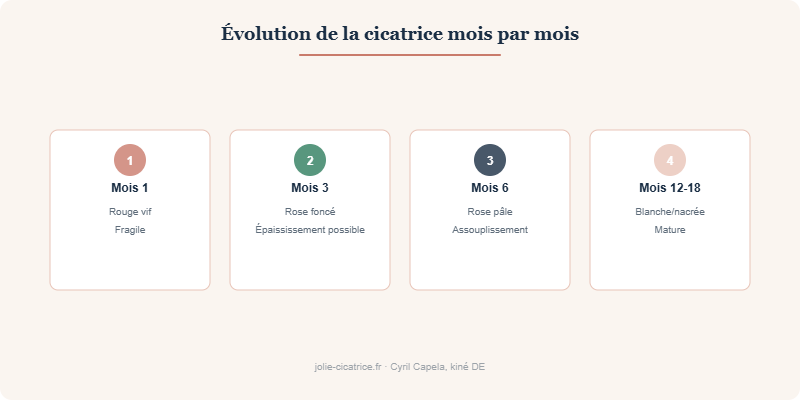 Évolution de la cicatrice mois par mois
